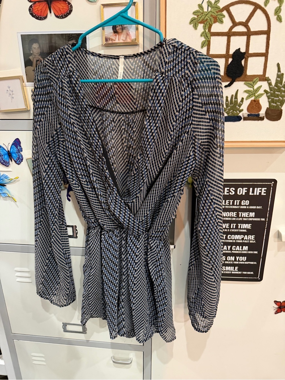 Sage Black & White Wrap-Front Blouse